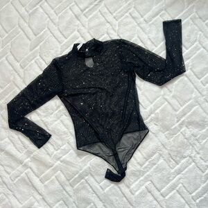 Women's Sequin Mesh Long Sleeve Lingerie Bodysuit